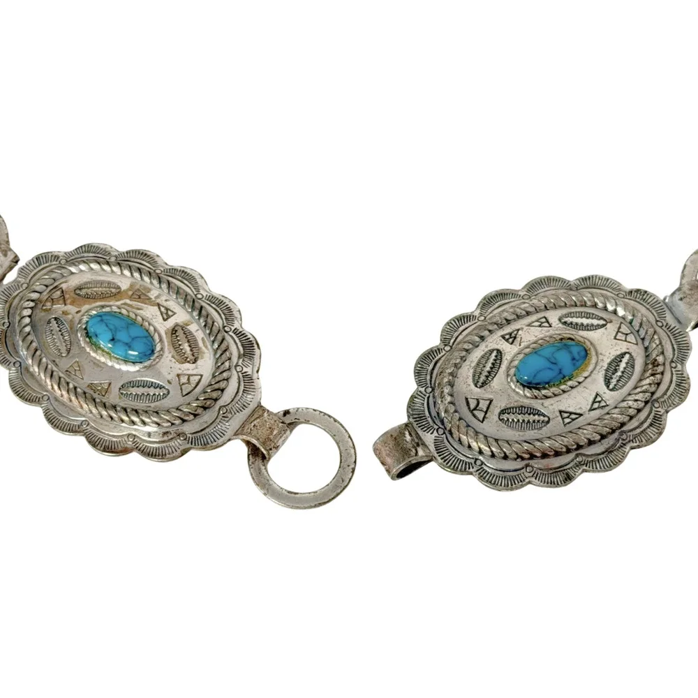 Sancrest Silver Tone Faux Turquoise Southwestern Concho Belt 32